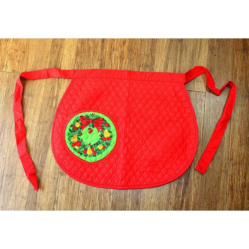 Vintage Sun Weave Christmas quilted apron red pocket print holiday dinner